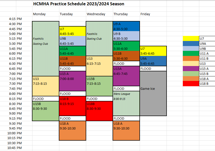 HCMHA Practice Schedule 2023 -2024 Season